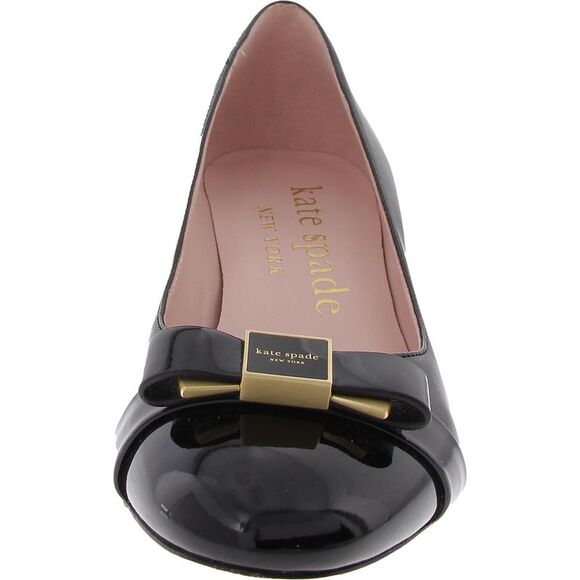Kate Spade New York Womens Bowdie  Black Leather Cap toe Block heel Pumps Used - Picture 4 of 5
